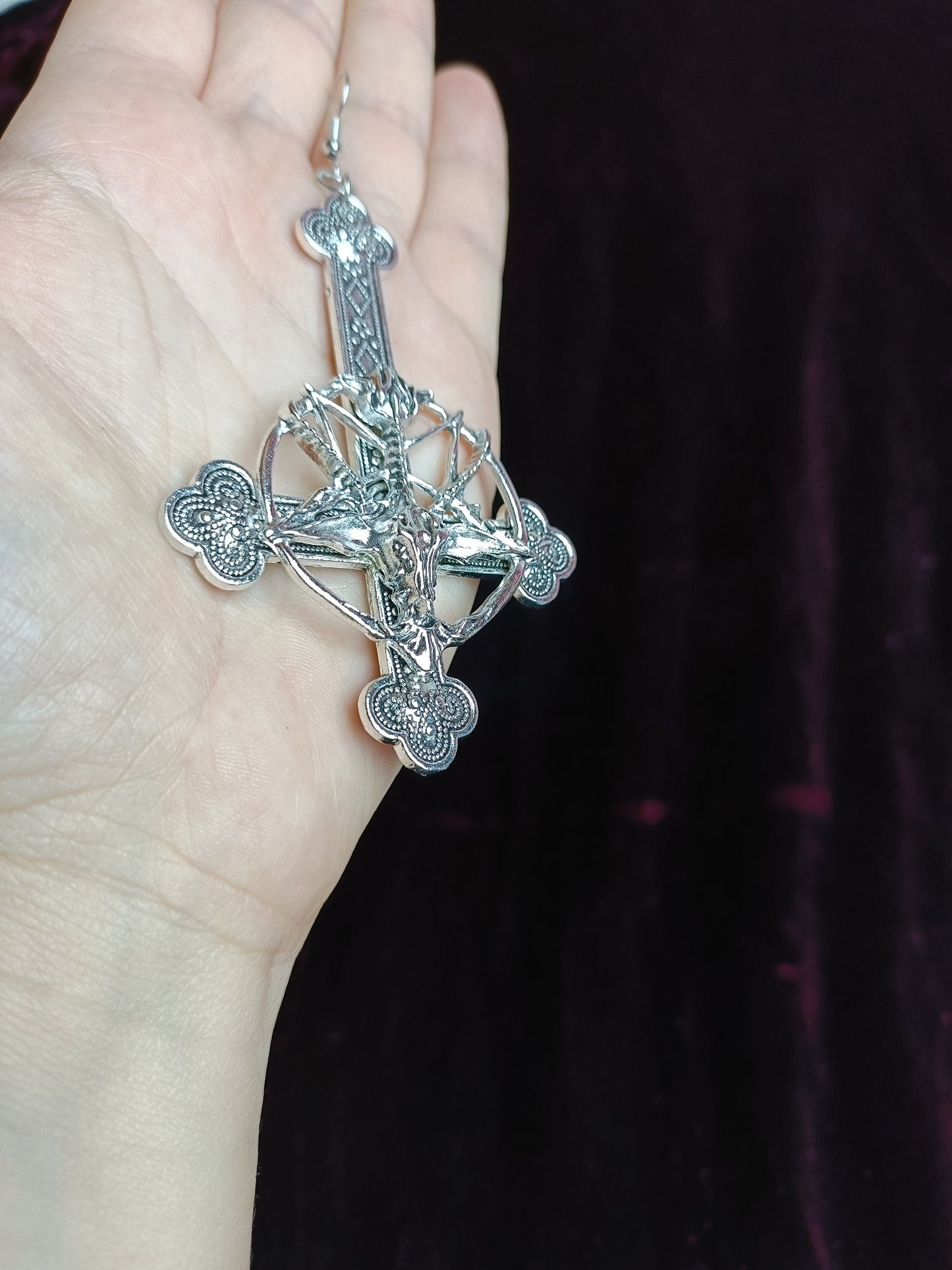 Baphomet Crucifix Earrings- Gothic Industrial Jewellery