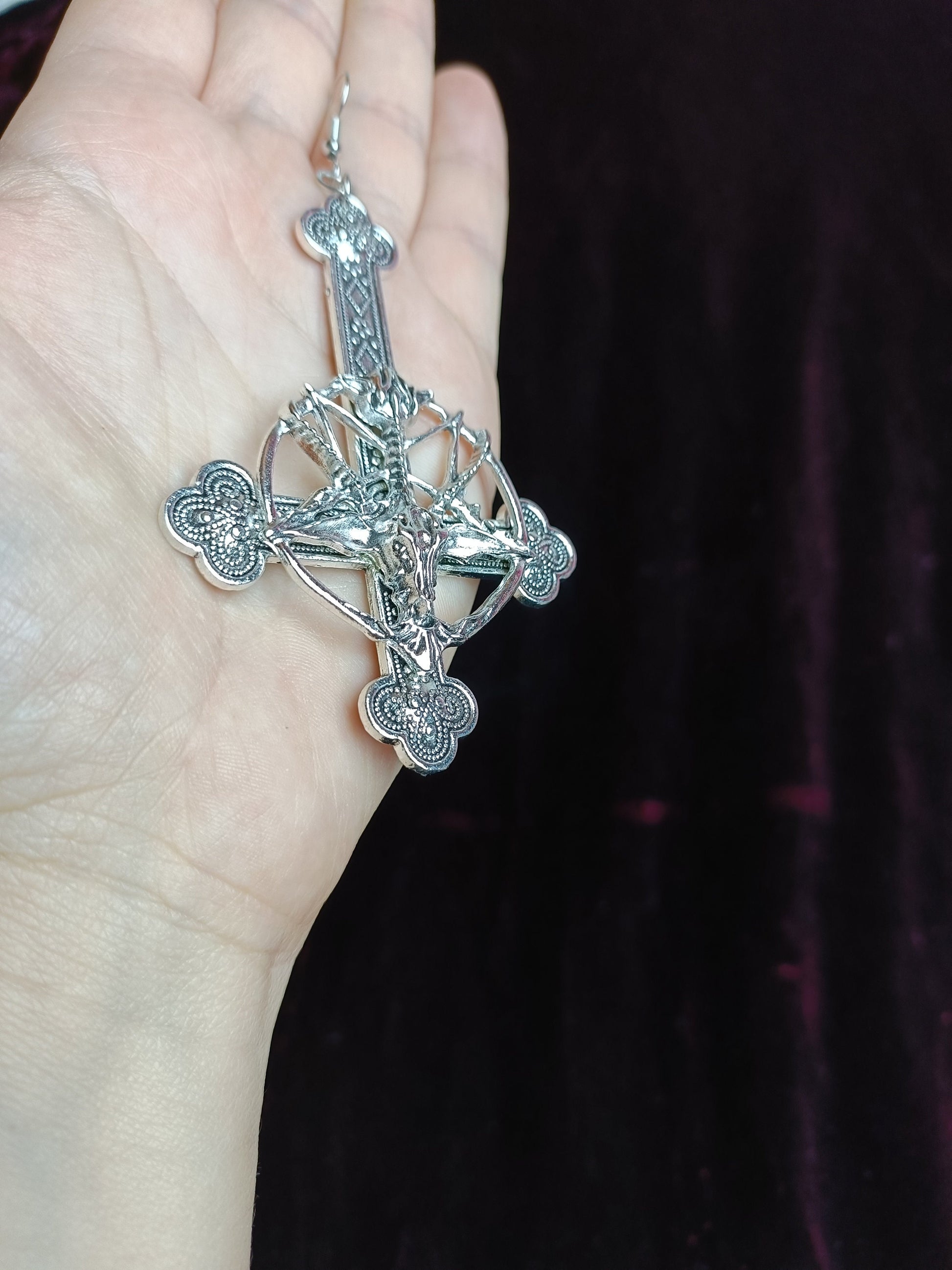 Baphomet Crucifix Earrings- Gothic Industrial Jewellery