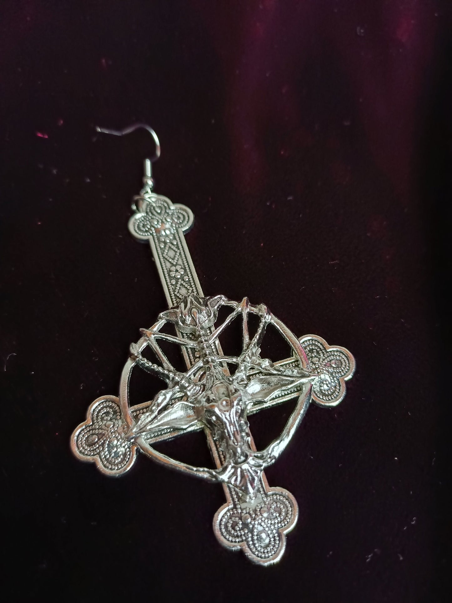 Baphomet Crucifix Earrings- Gothic Industrial Jewellery