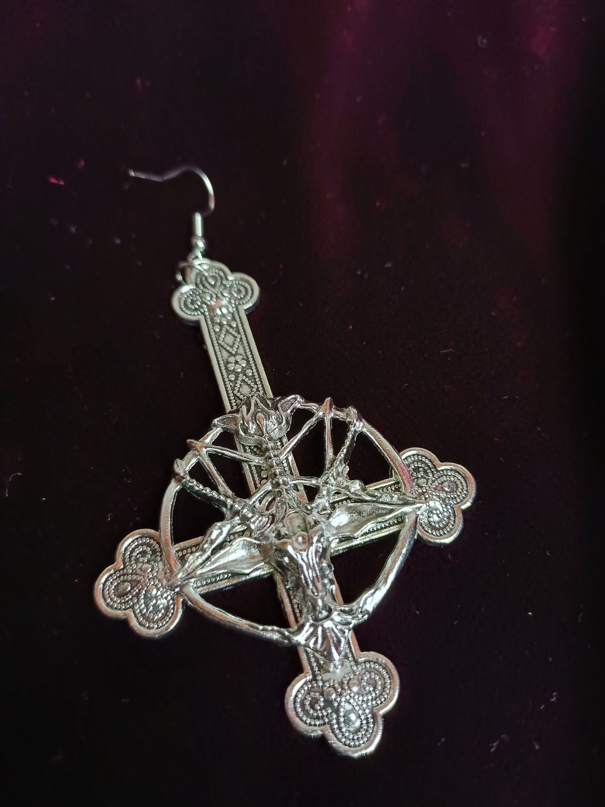 Baphomet Crucifix Earrings- Gothic Industrial Jewellery
