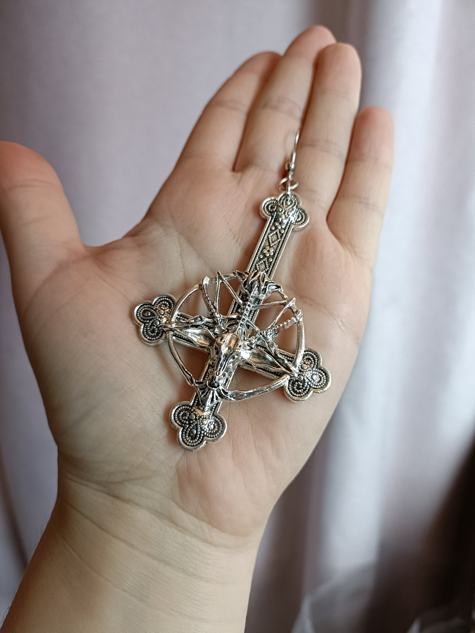 Baphomet Crucifix Earrings- Gothic Industrial Jewellery