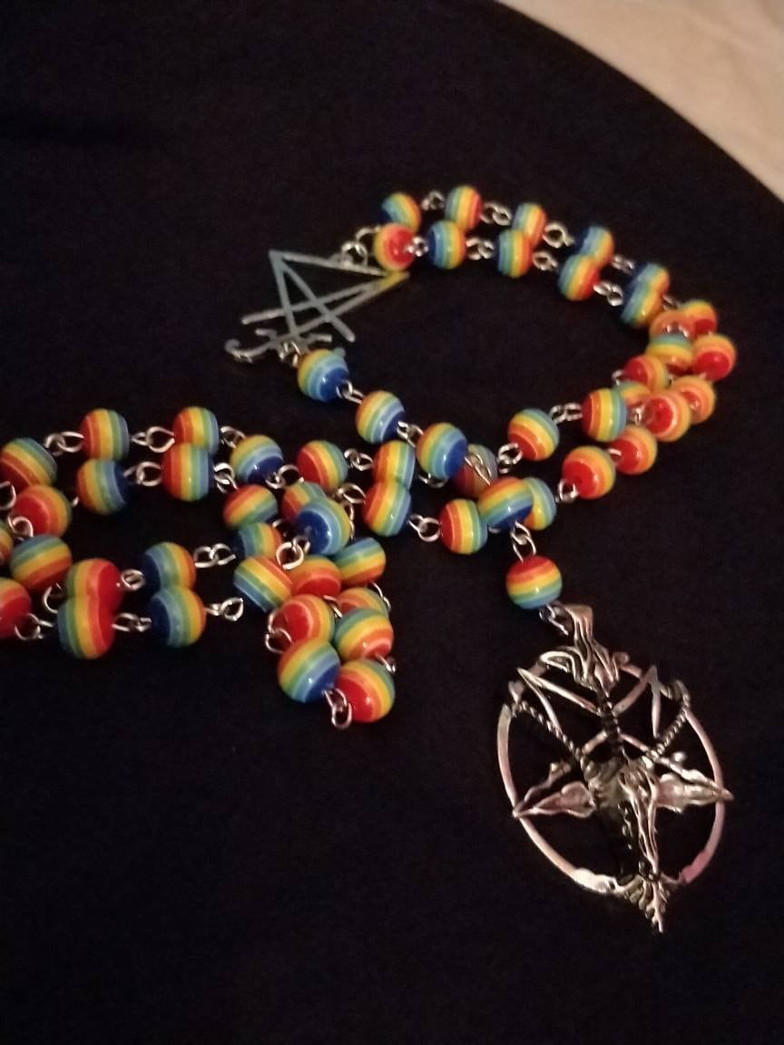 Baphomet Rosary with Rainbow Beads