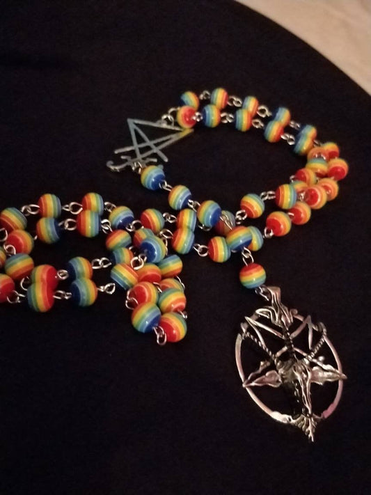 Baphomet Rosary with Rainbow Beads