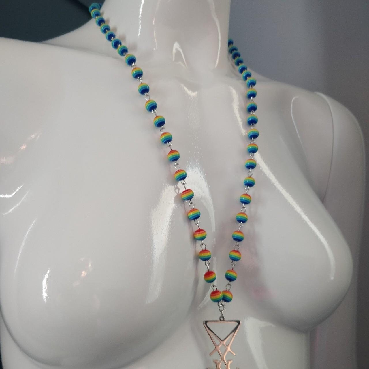 Baphomet Rosary with Rainbow Beads