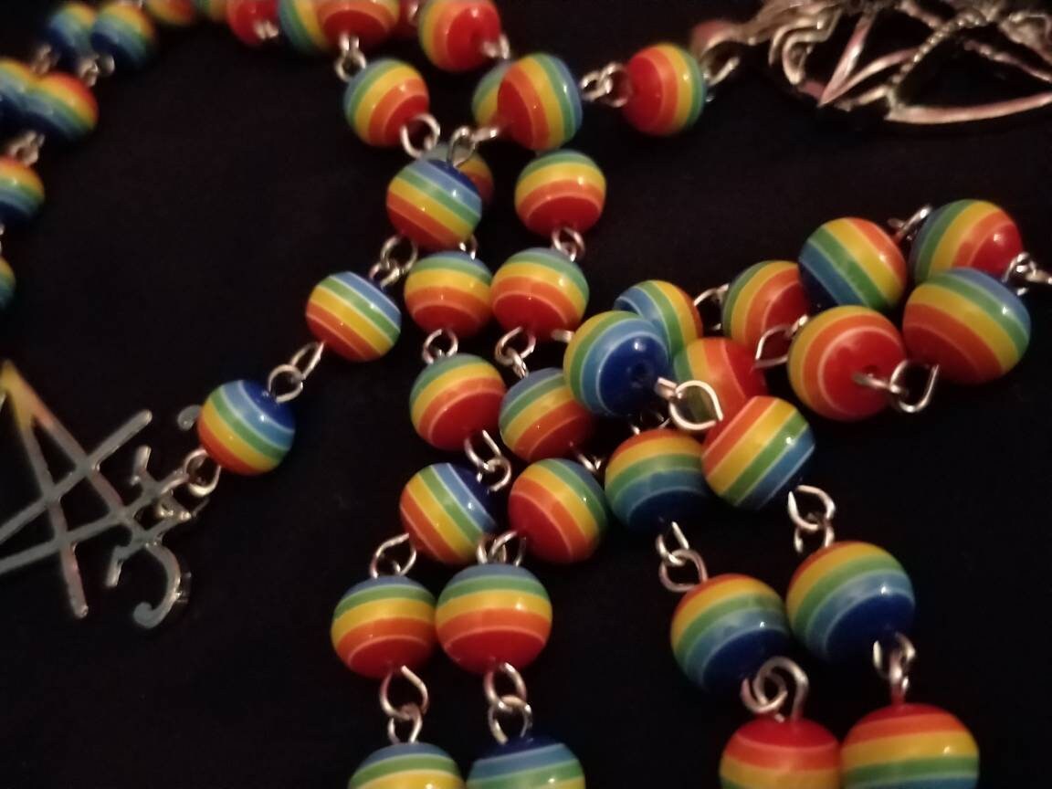 Baphomet Rosary with Rainbow Beads
