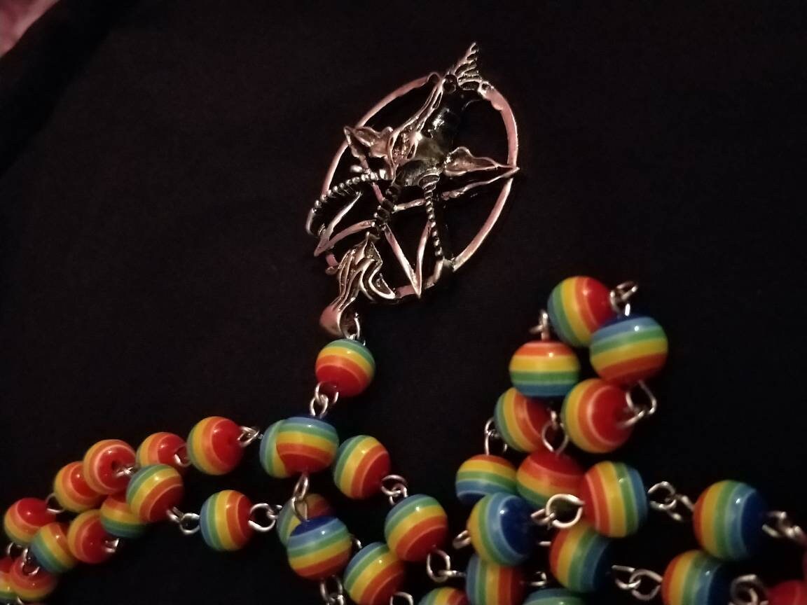 Baphomet Rosary with Rainbow Beads
