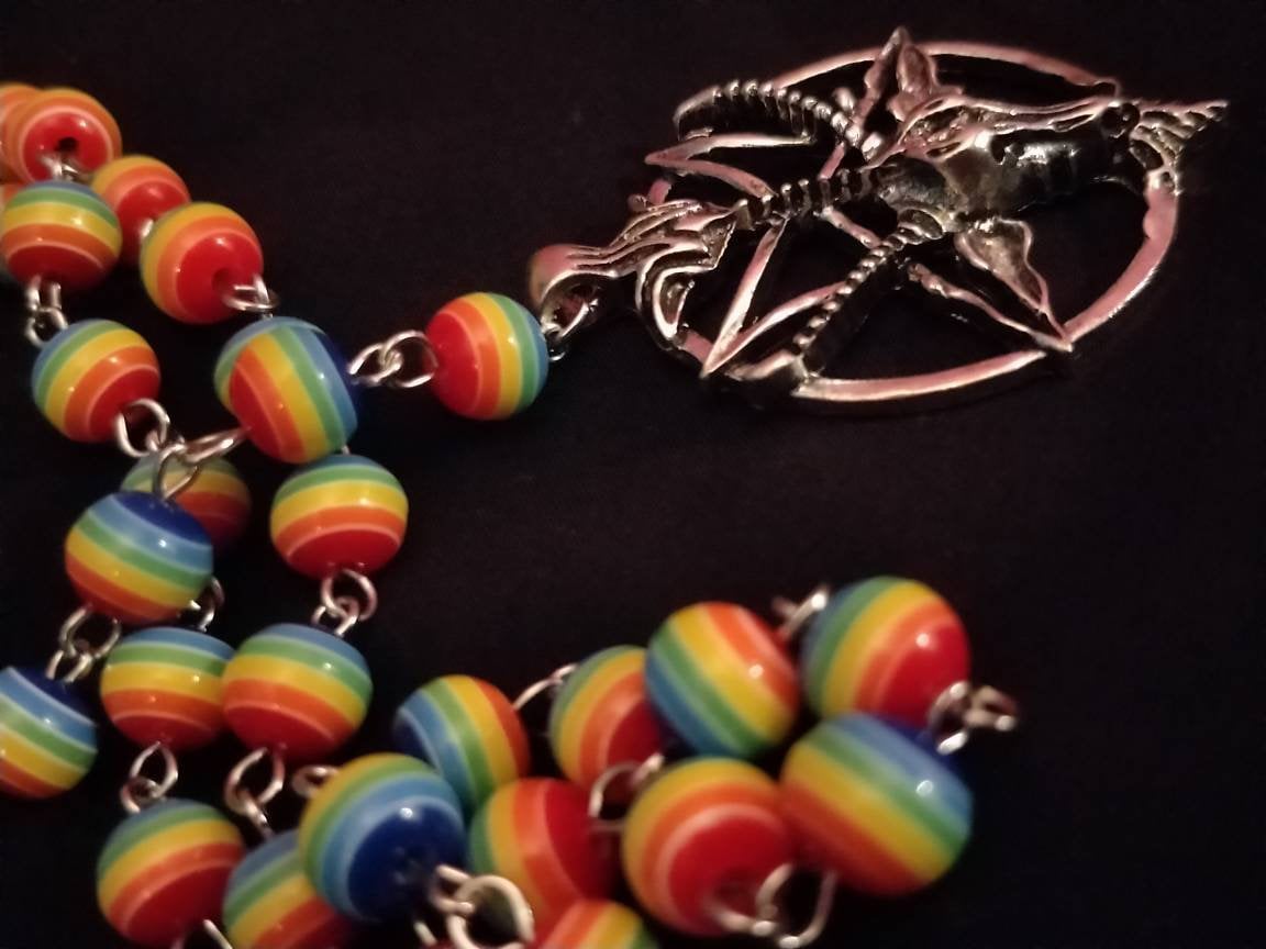 Baphomet Rosary with Rainbow Beads