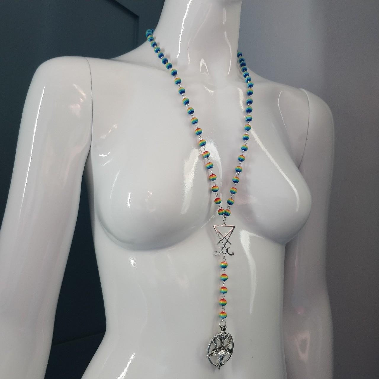 Baphomet Rosary with Rainbow Beads