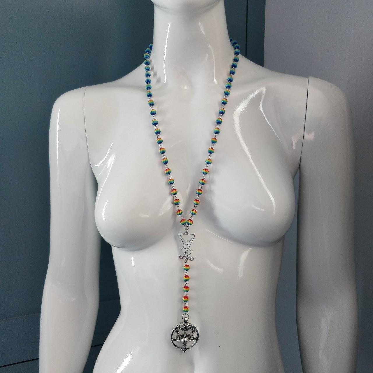 Baphomet Rosary with Rainbow Beads