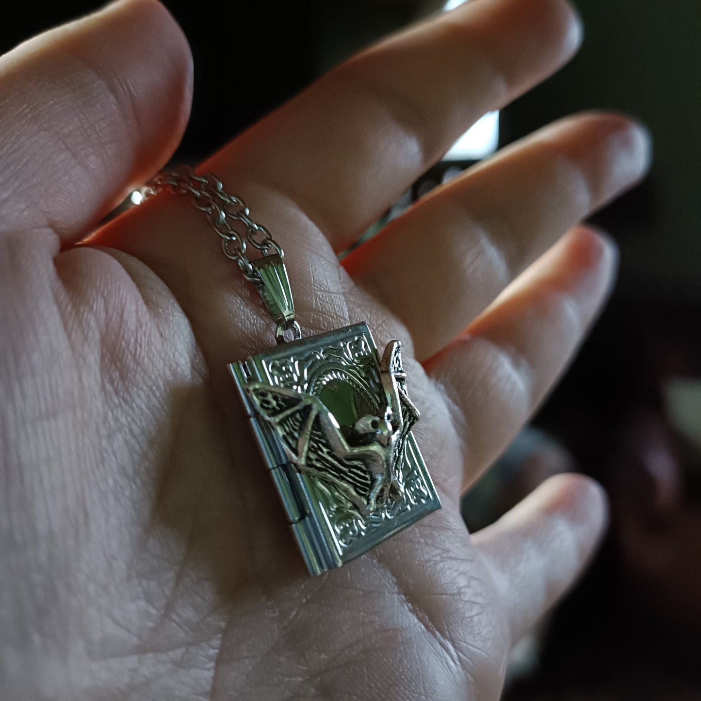 Bat Book Locket Necklace- Fantasy Whimsigoth
