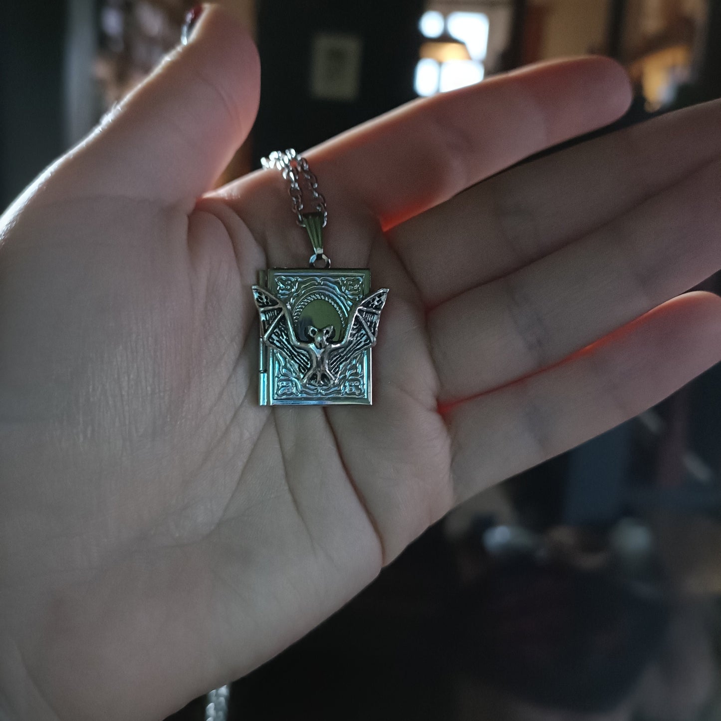 Bat Book Locket Necklace- Fantasy Whimsigoth