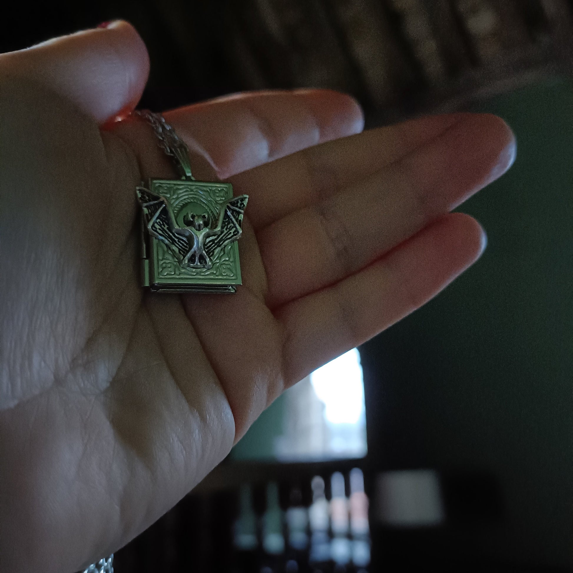 Bat Book Locket Necklace- Fantasy Whimsigoth