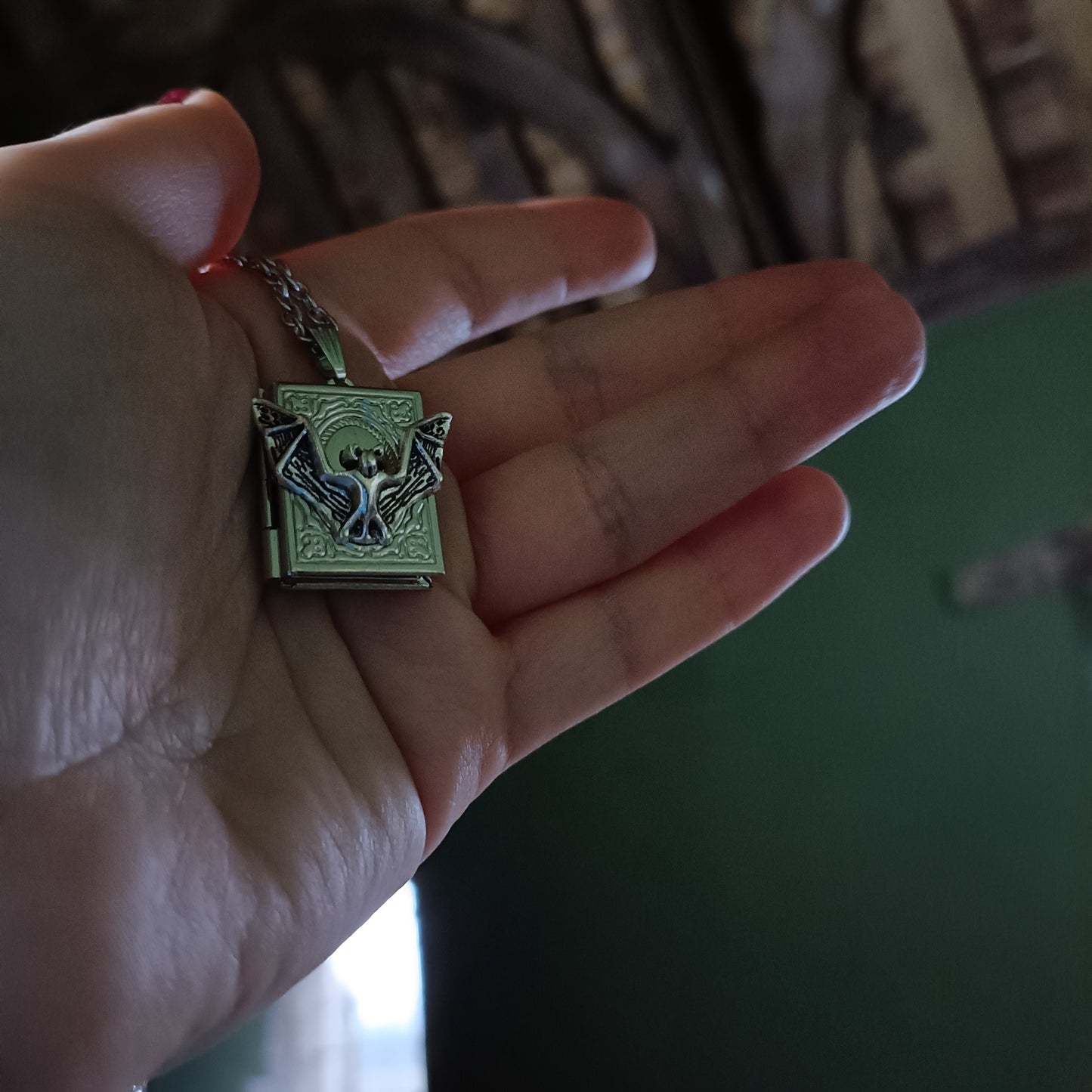 Bat Book Locket Necklace- Fantasy Whimsigoth