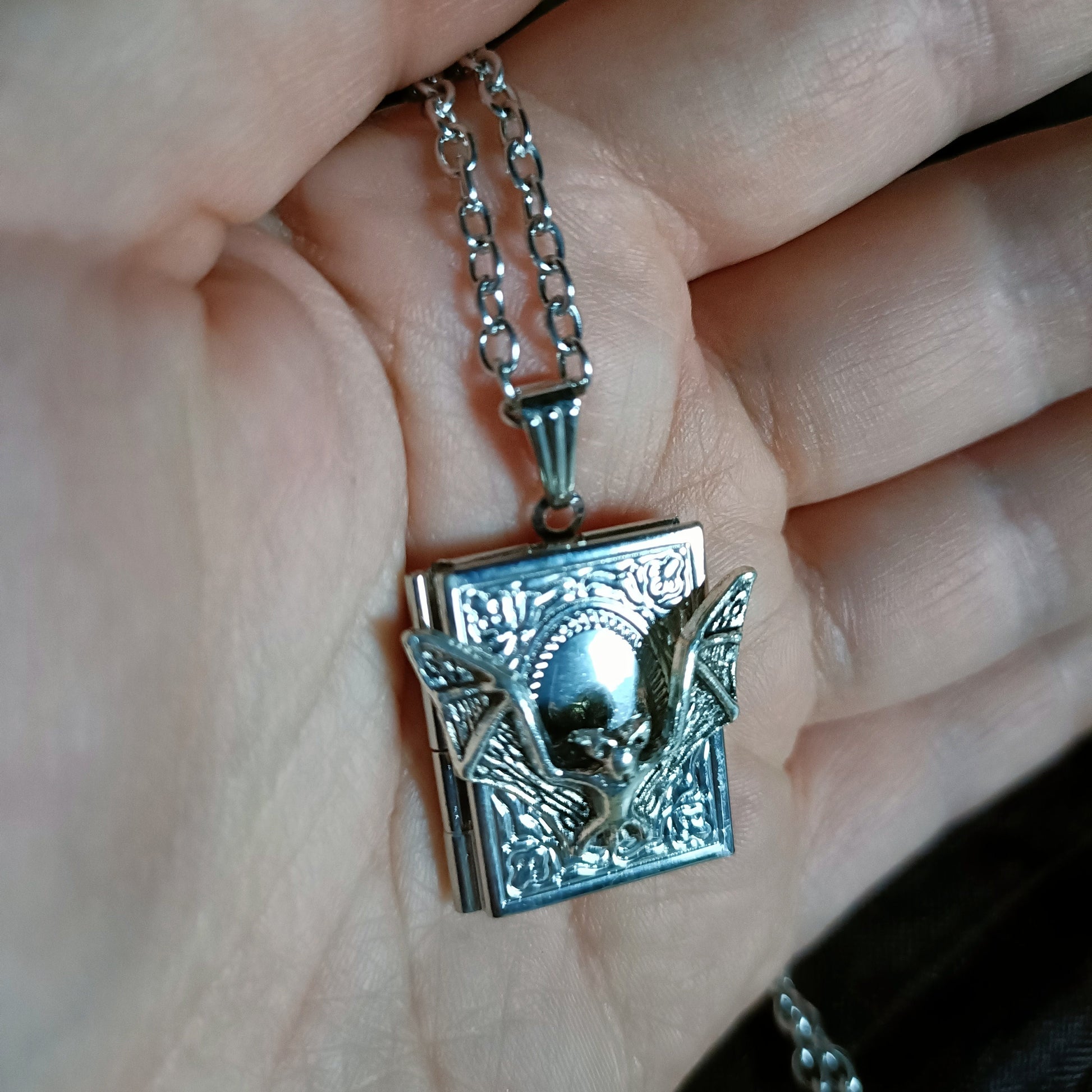 Bat Book Locket Necklace- Fantasy Whimsigoth