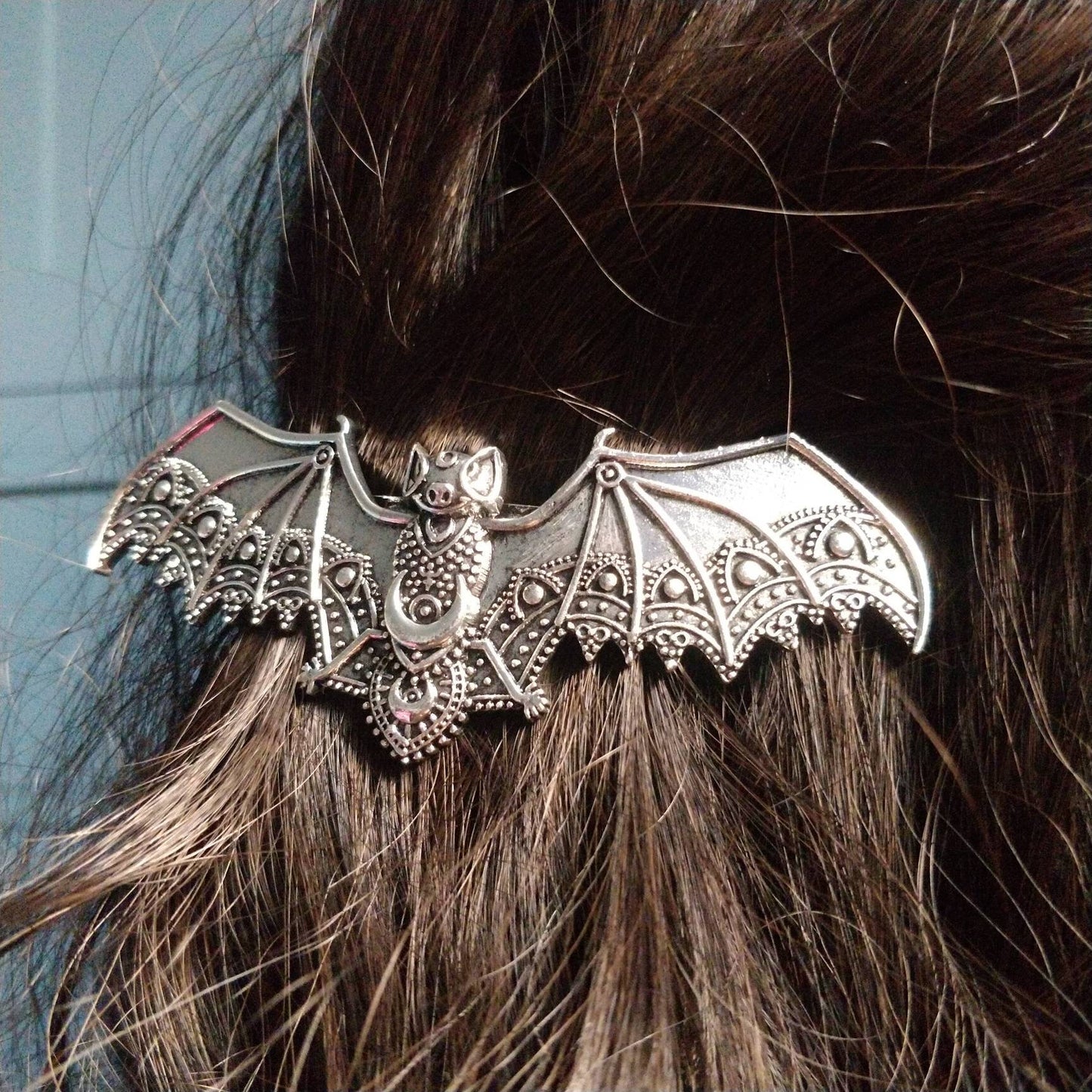 Bat Hair Barrette- gothic victoriana hair clip silver