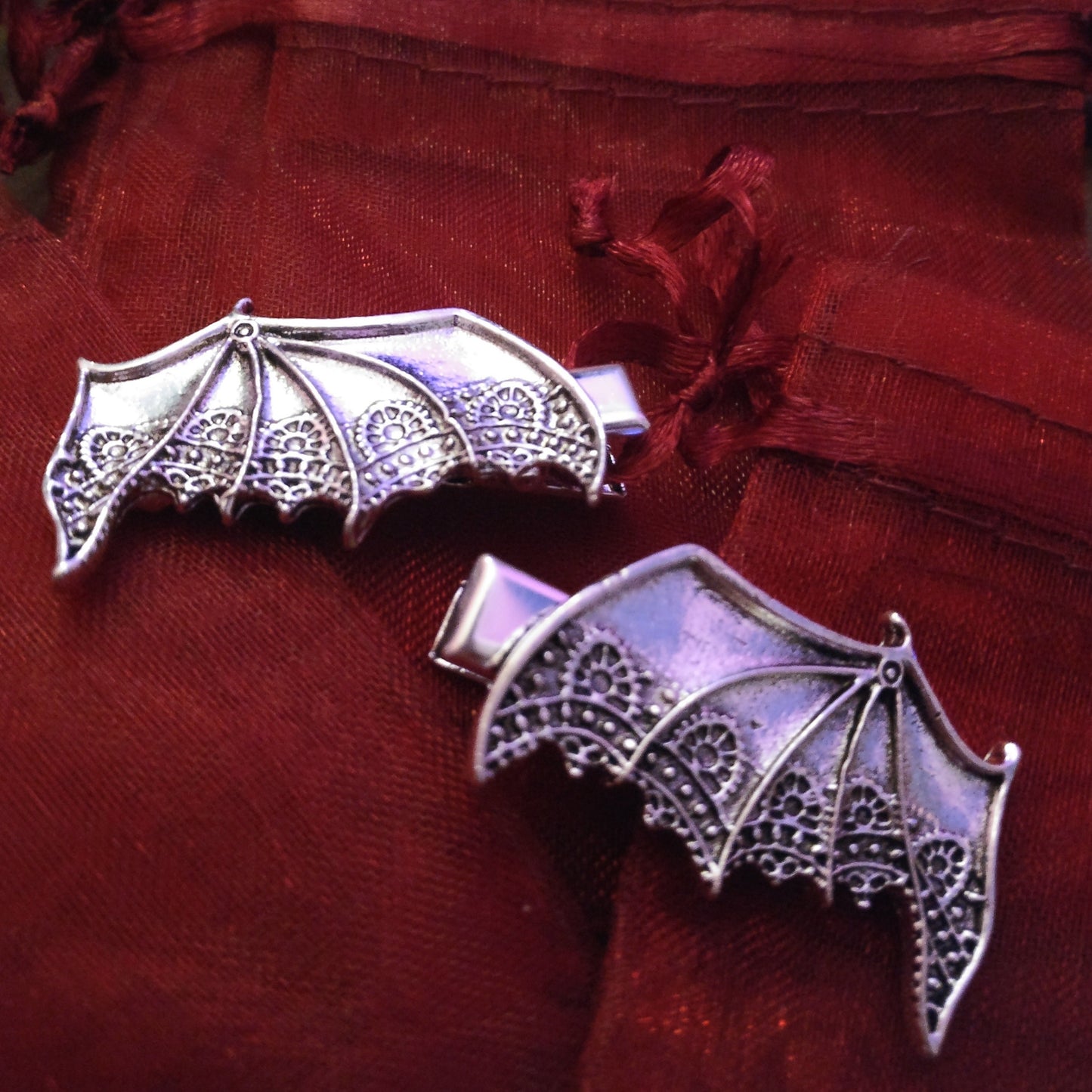 Bat Hair Clips. Trad Goth vampire hair accessories Halloween