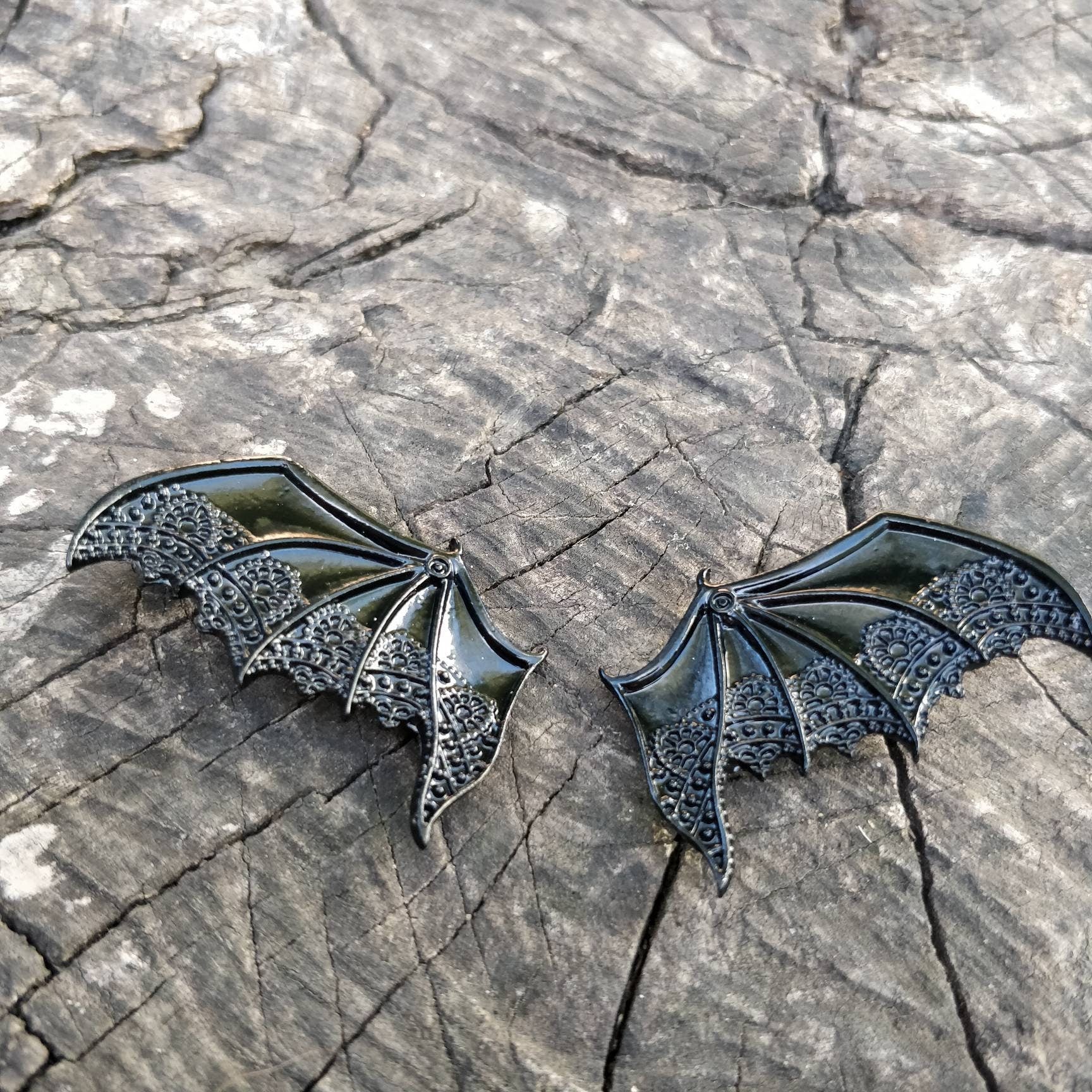 Bat Hair Clips. Trad Goth vampire hair accessories. Retro old fashioned black
