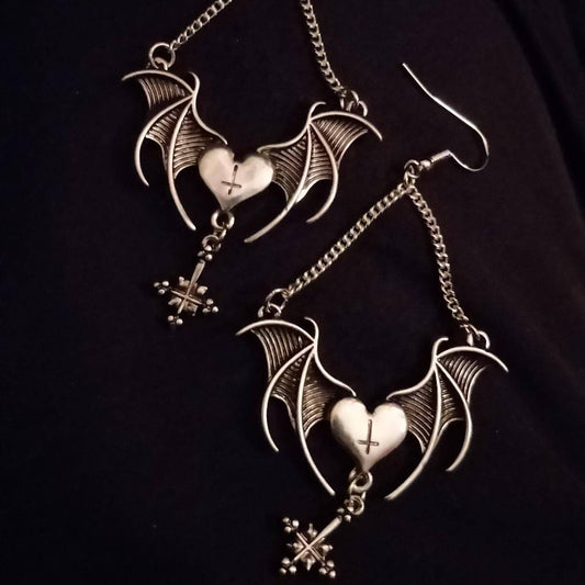 Bat Wing Heart Earrings