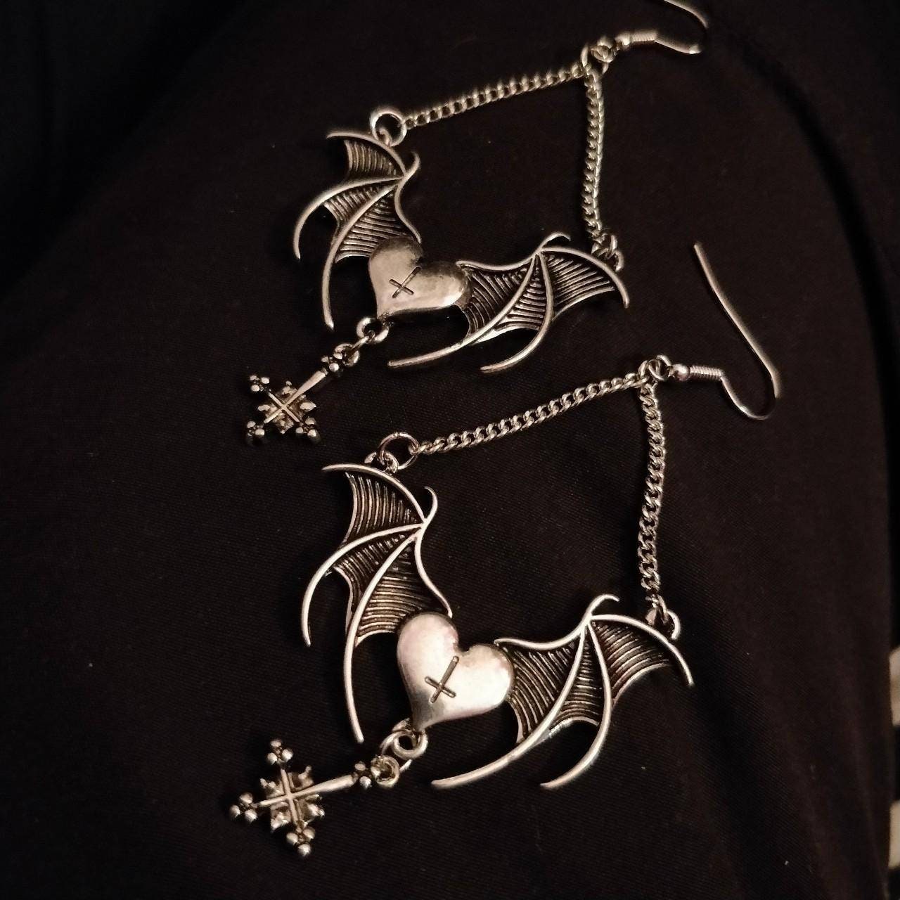 Bat Wing Heart Earrings
