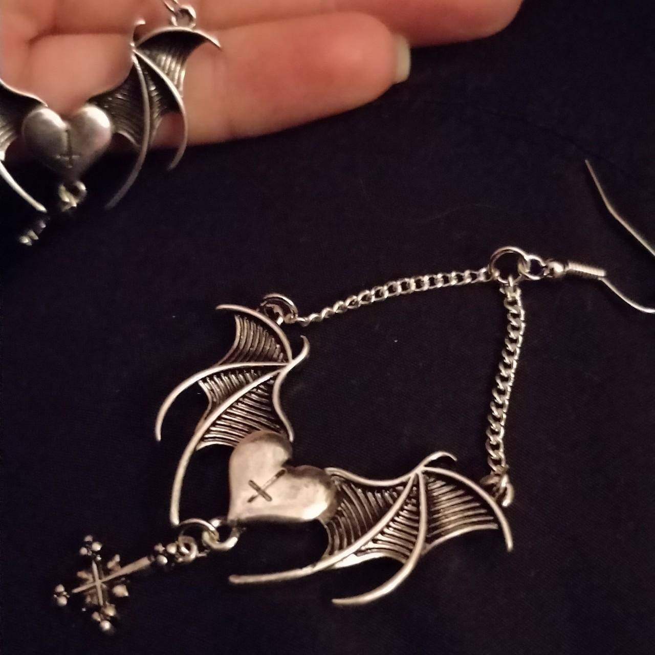 Bat Wing Heart Earrings