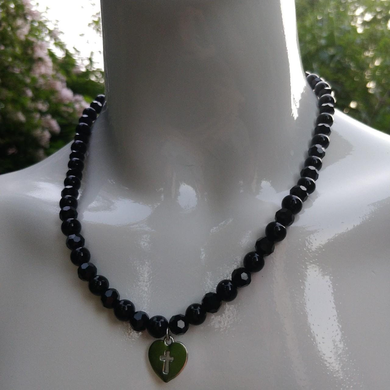 Beaded Crucifix Heart Necklace