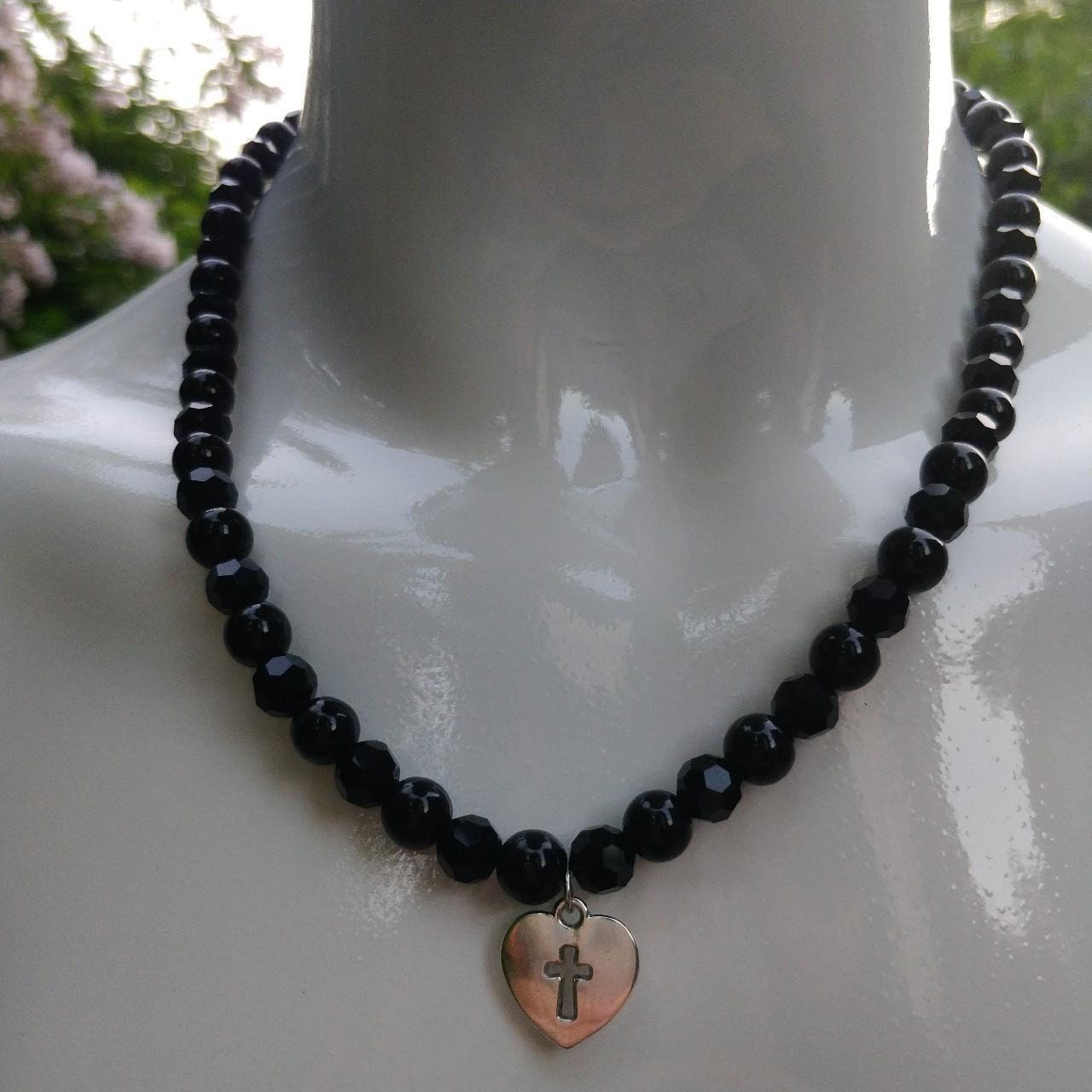 Beaded Crucifix Heart Necklace