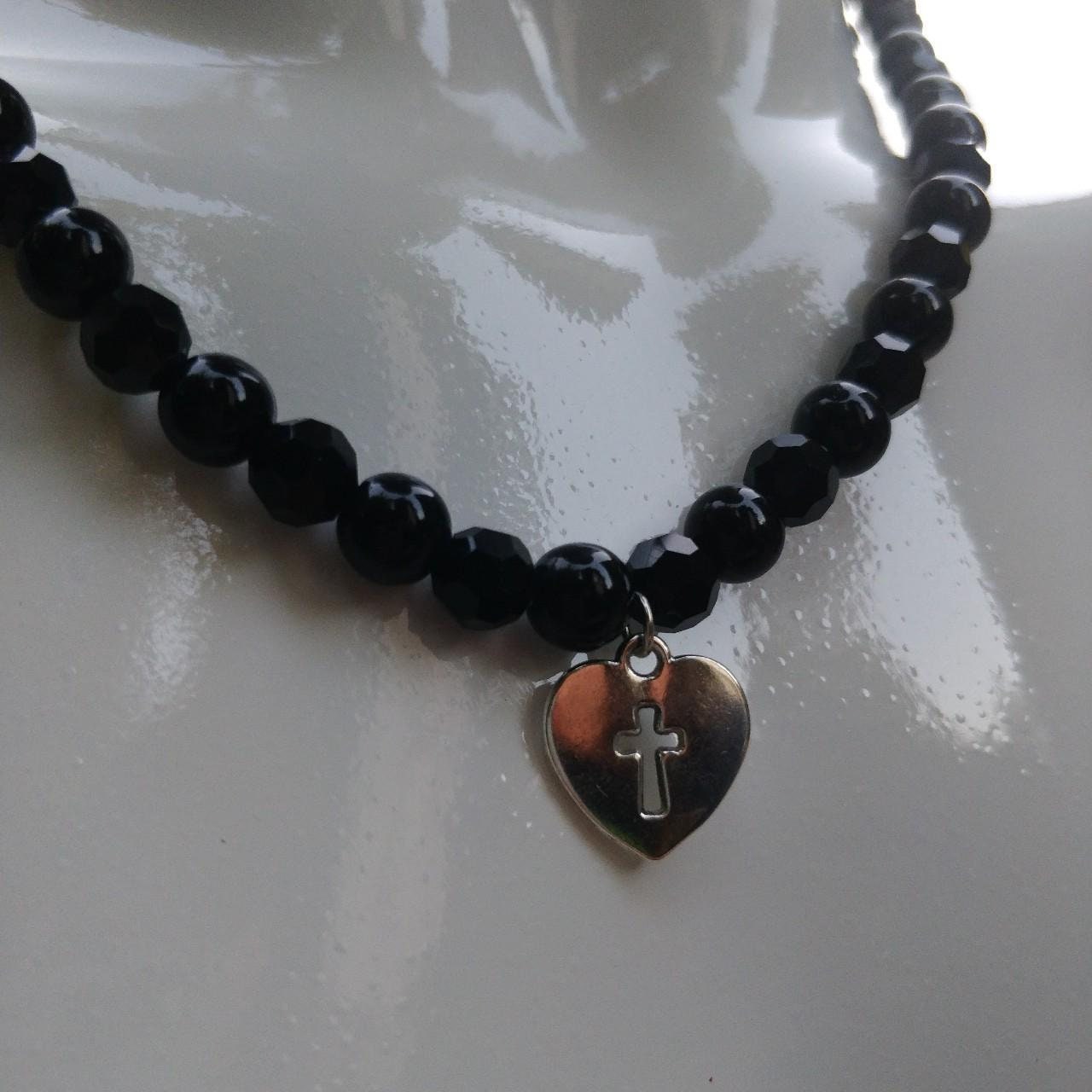 Beaded crucifix heart necklace