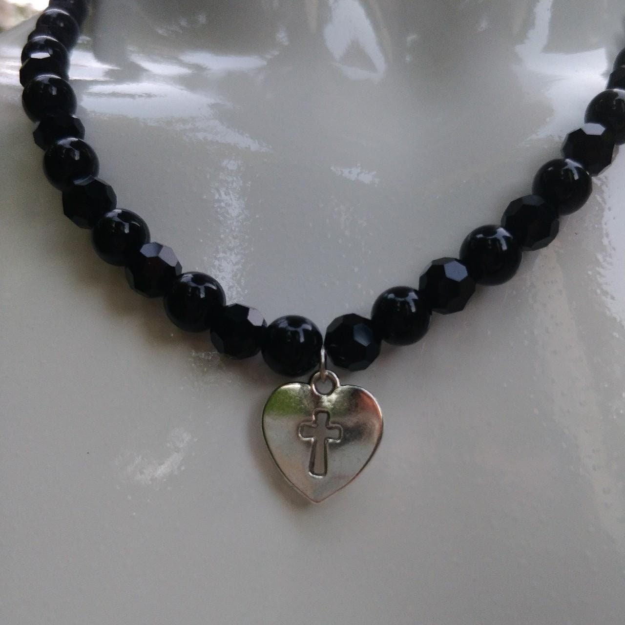 Beaded Crucifix Heart Necklace