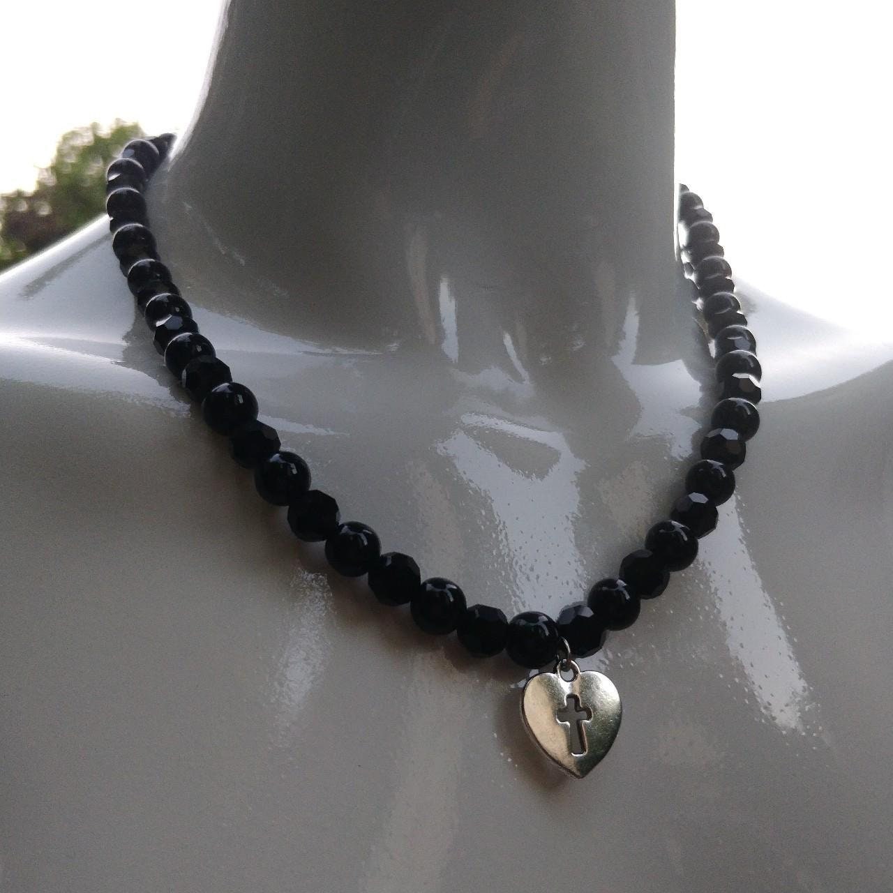 Beaded Crucifix Heart Necklace