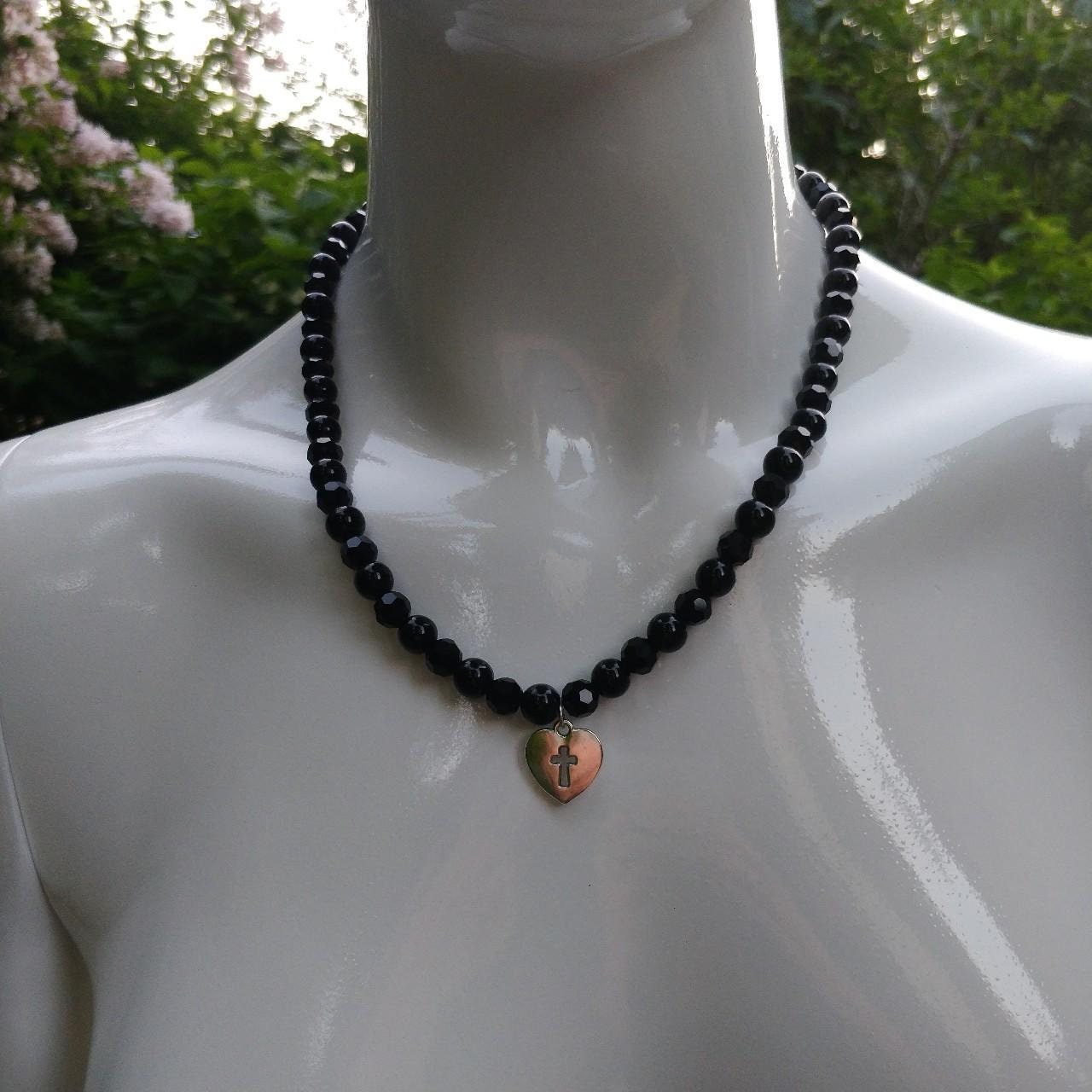 Beaded Crucifix Heart Necklace