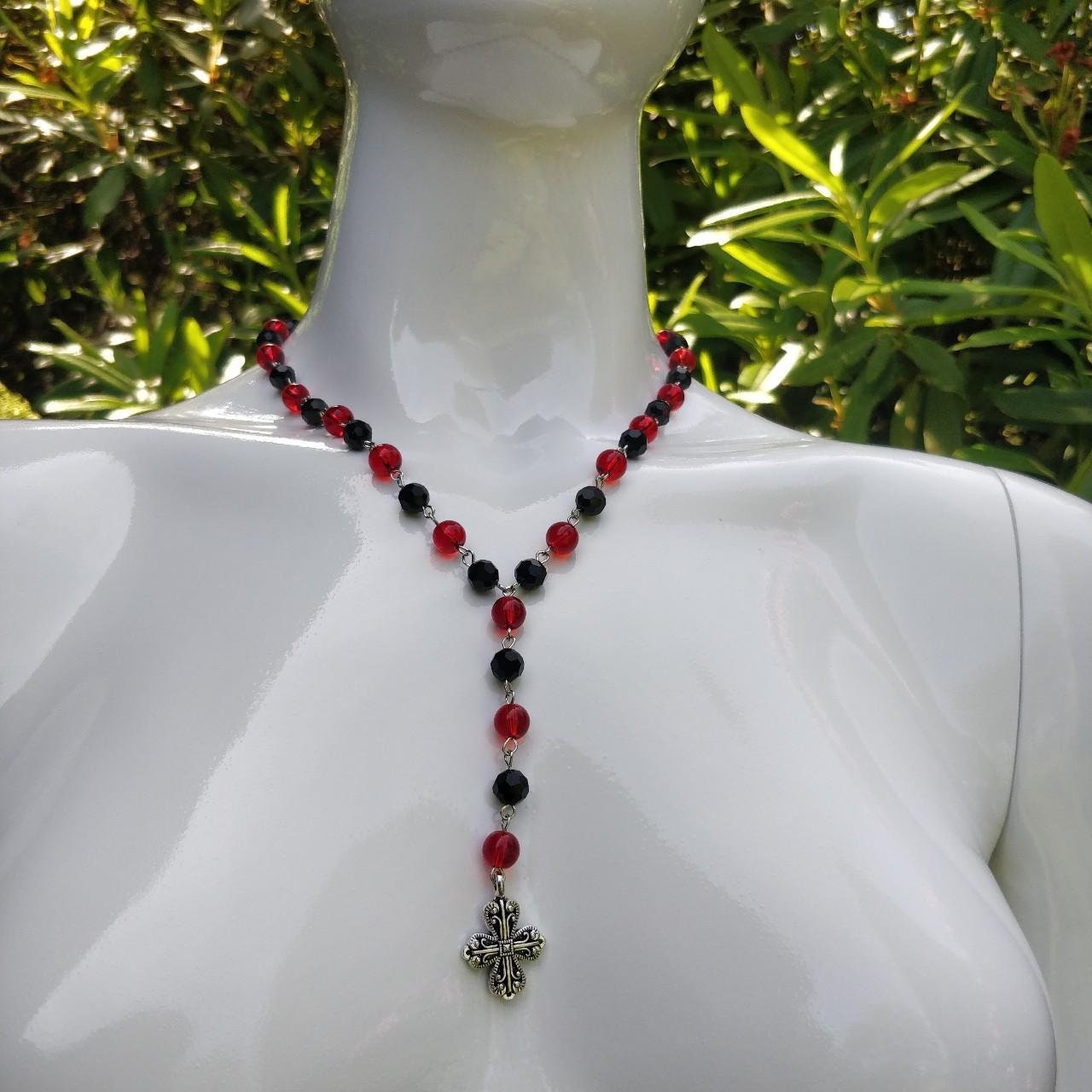 Black and Red Rosary- Goth Rosary-alternative jewellery