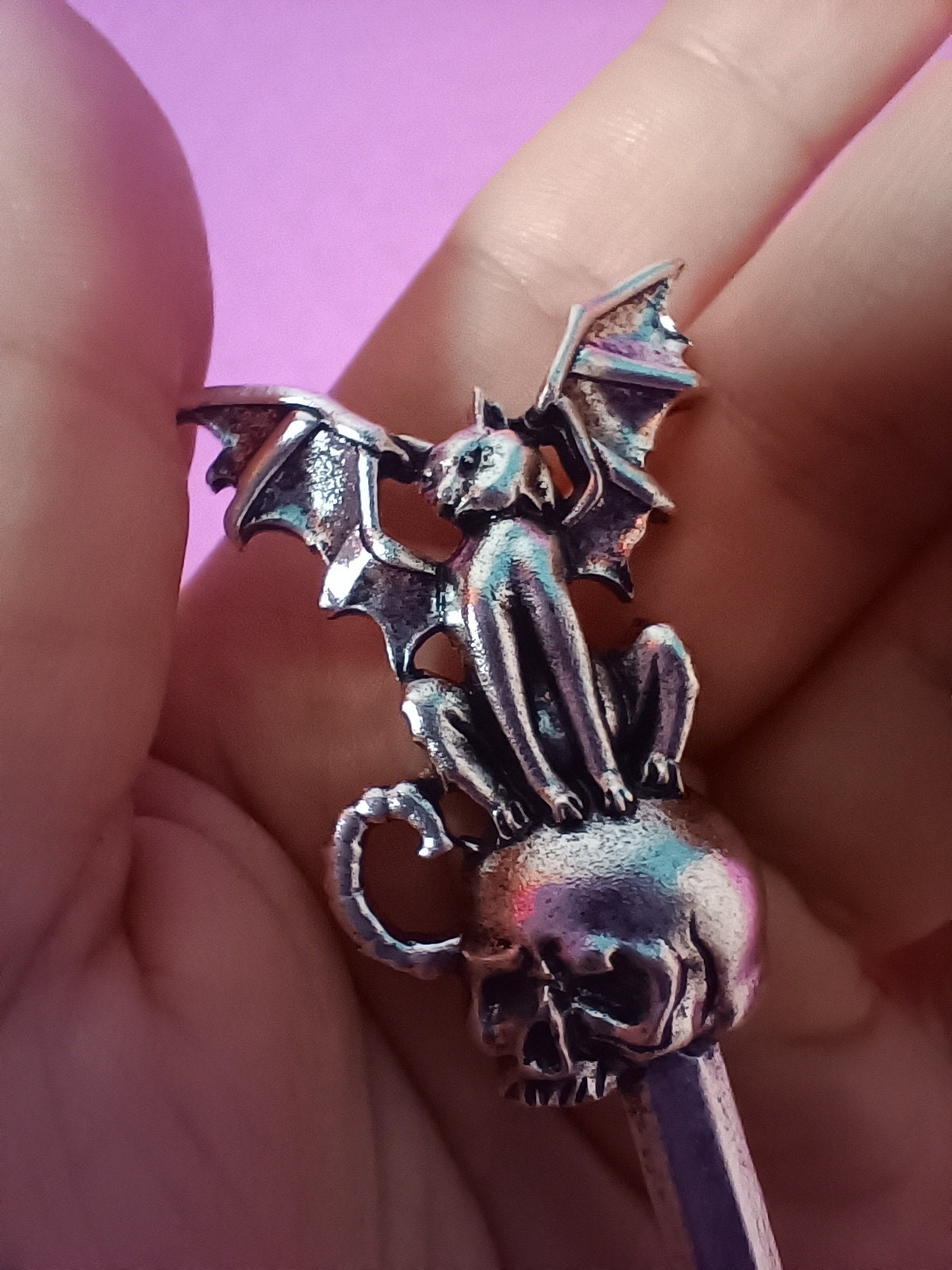 Cat Bat on a Skull - Vampire Cat, Hair Stick