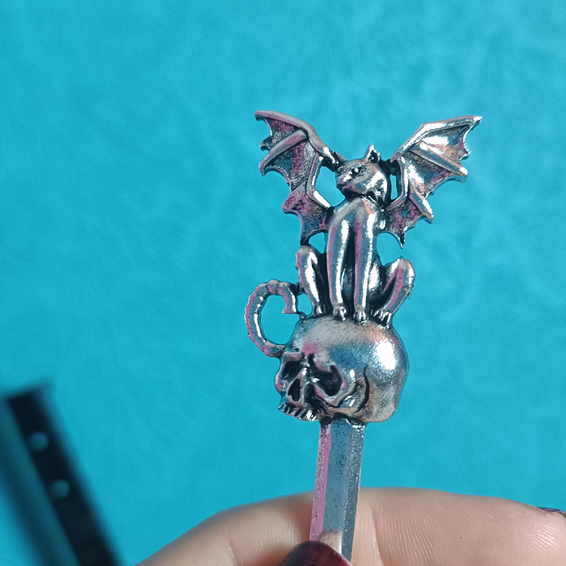 Cat Bat on a Skull - Vampire Cat, Hair Stick