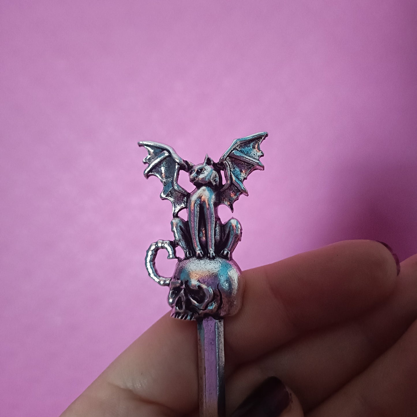 Cat Bat on a Skull - Vampire Cat, Hair Stick
