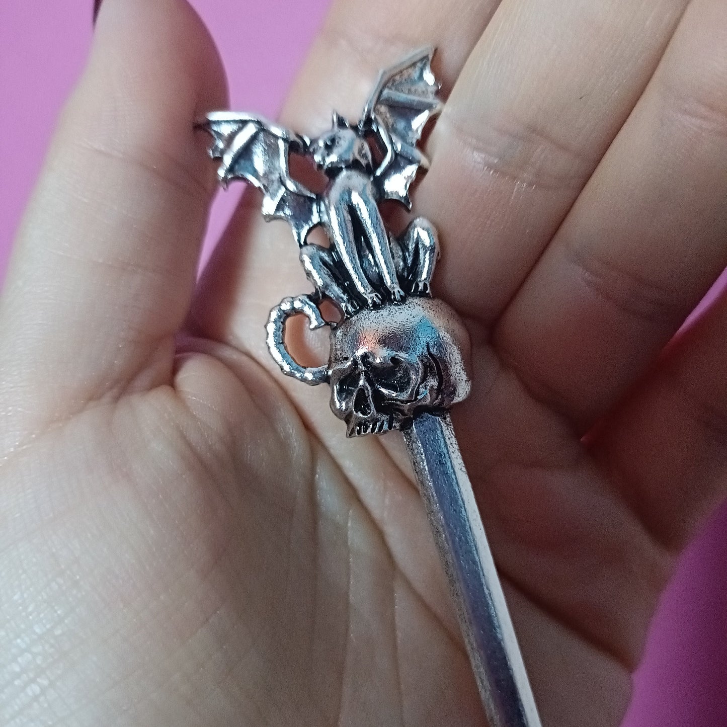 Cat Bat on a Skull - Vampire Cat, Hair Stick