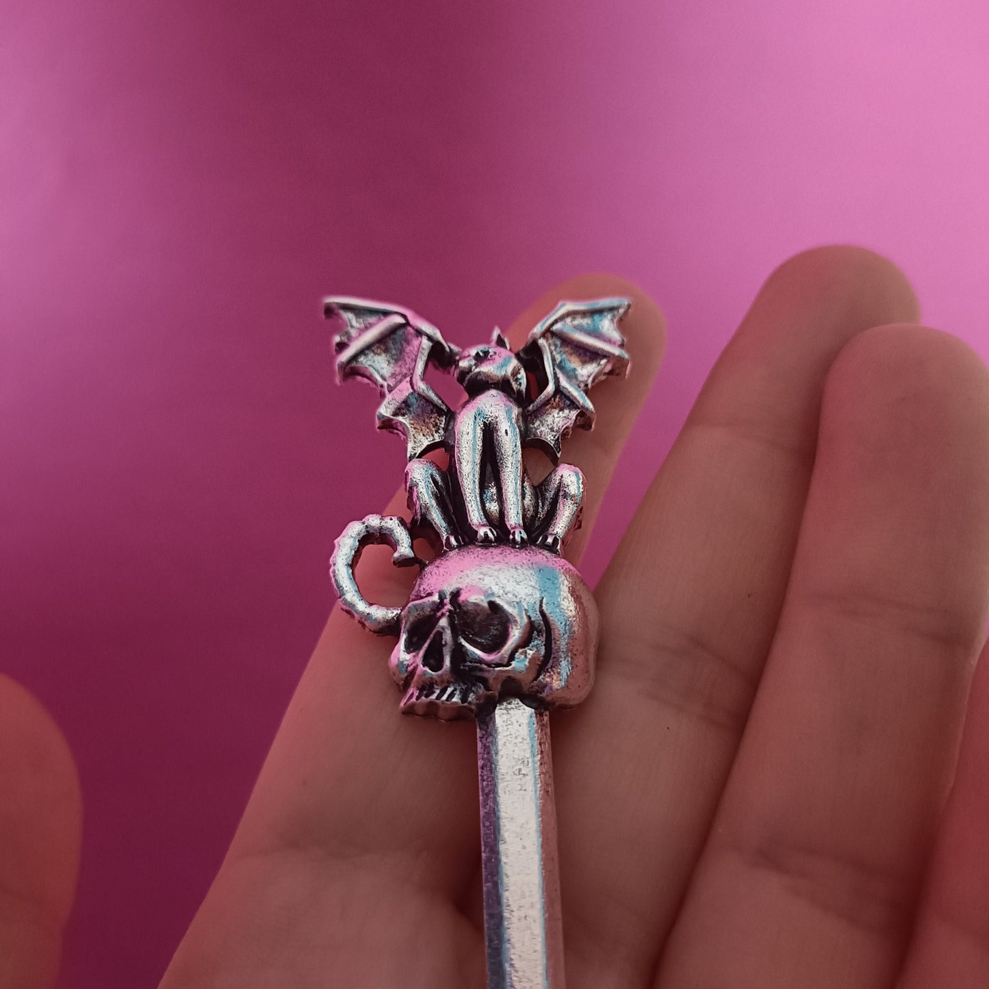 Cat Bat on a Skull/ Vampire Cat Hair Stick