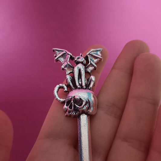 Cat Bat on a Skull/ Vampire Cat Hair Stick