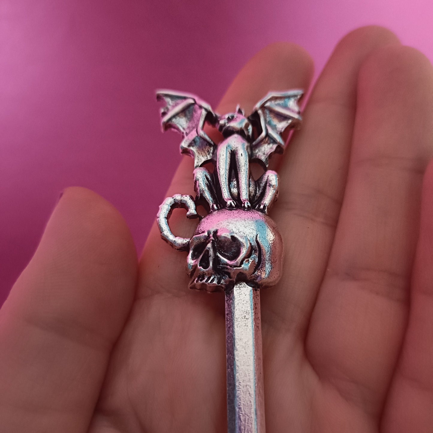 Cat Bat on a Skull - Vampire Cat, Hair Stick