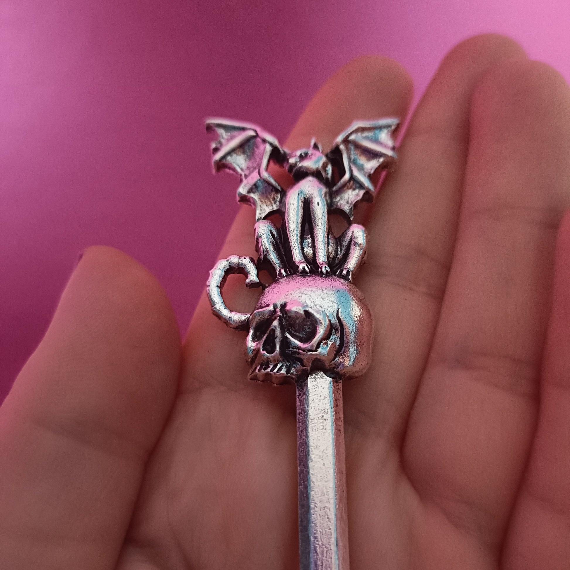 Cat Bat on a Skull - Vampire Cat, Hair Stick