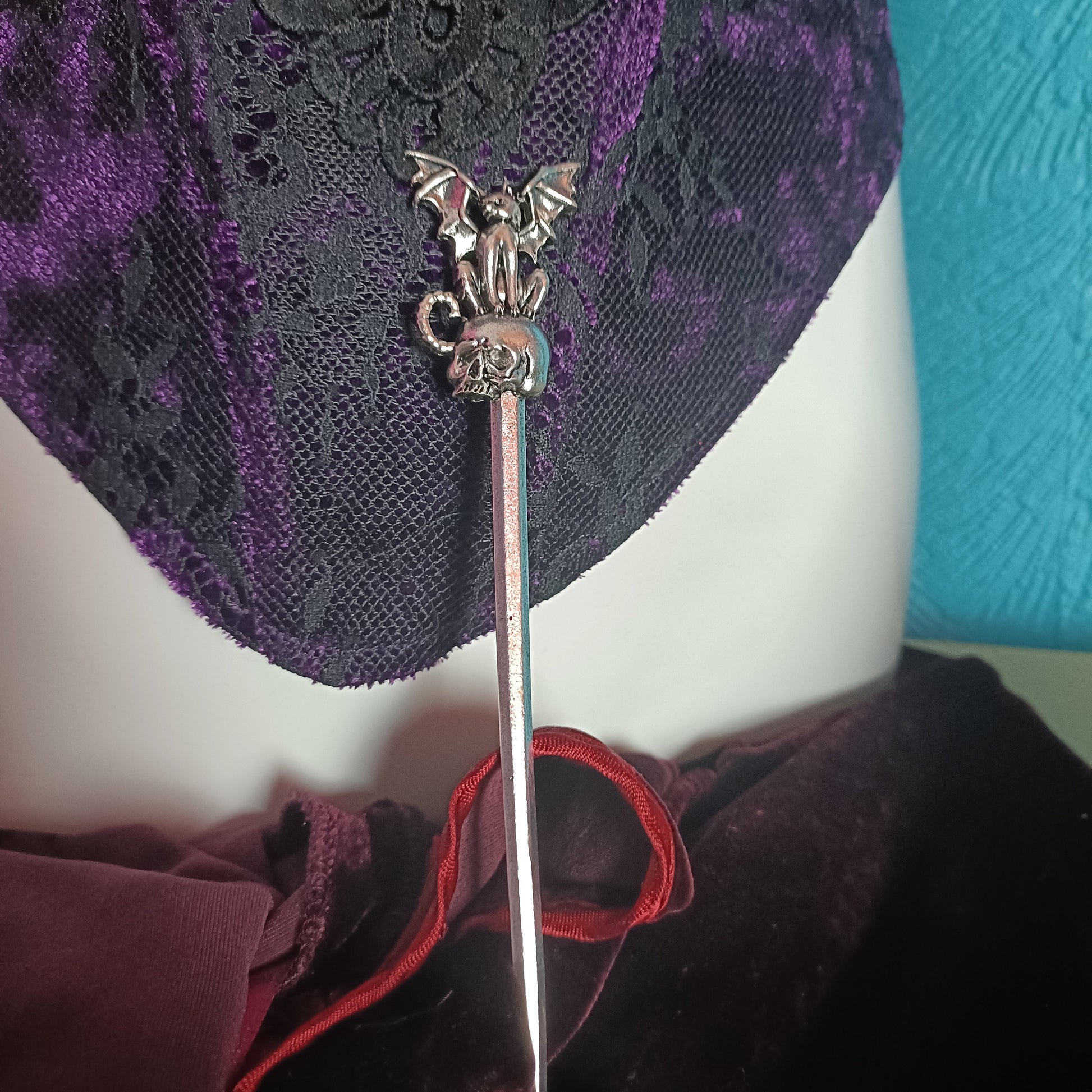 Cat Bat on a Skull - Vampire Cat, Hair Stick