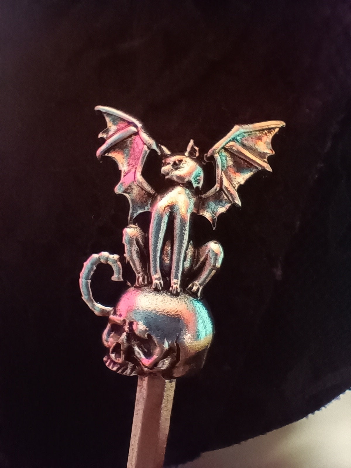 Cat Bat on a Skull - Vampire Cat, Hair Stick