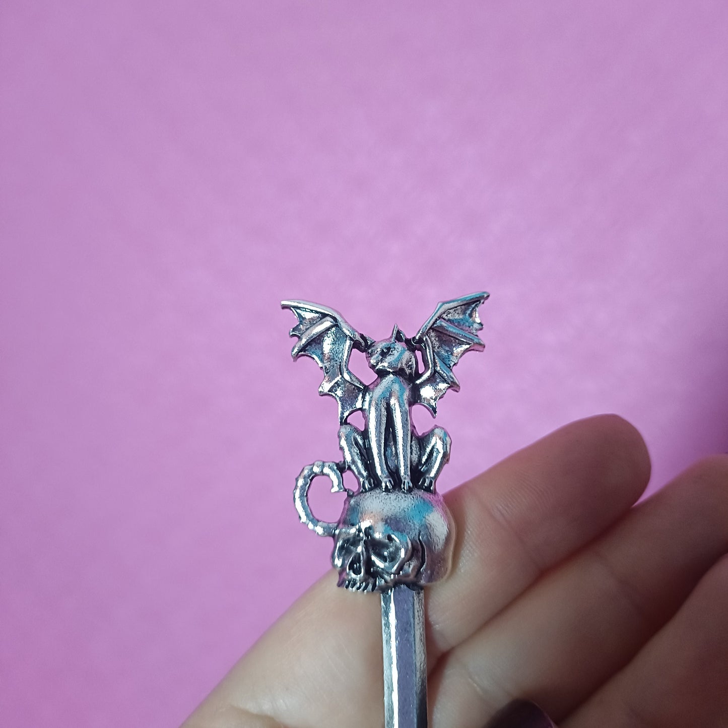 Cat Bat on a Skull - Vampire Cat, Hair Stick