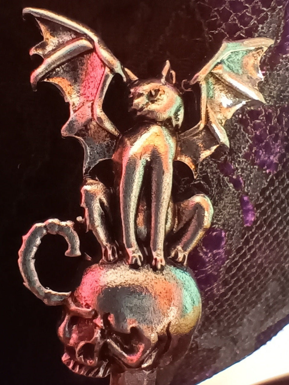 Cat Bat on a Skull - Vampire Cat, Hair Stick
