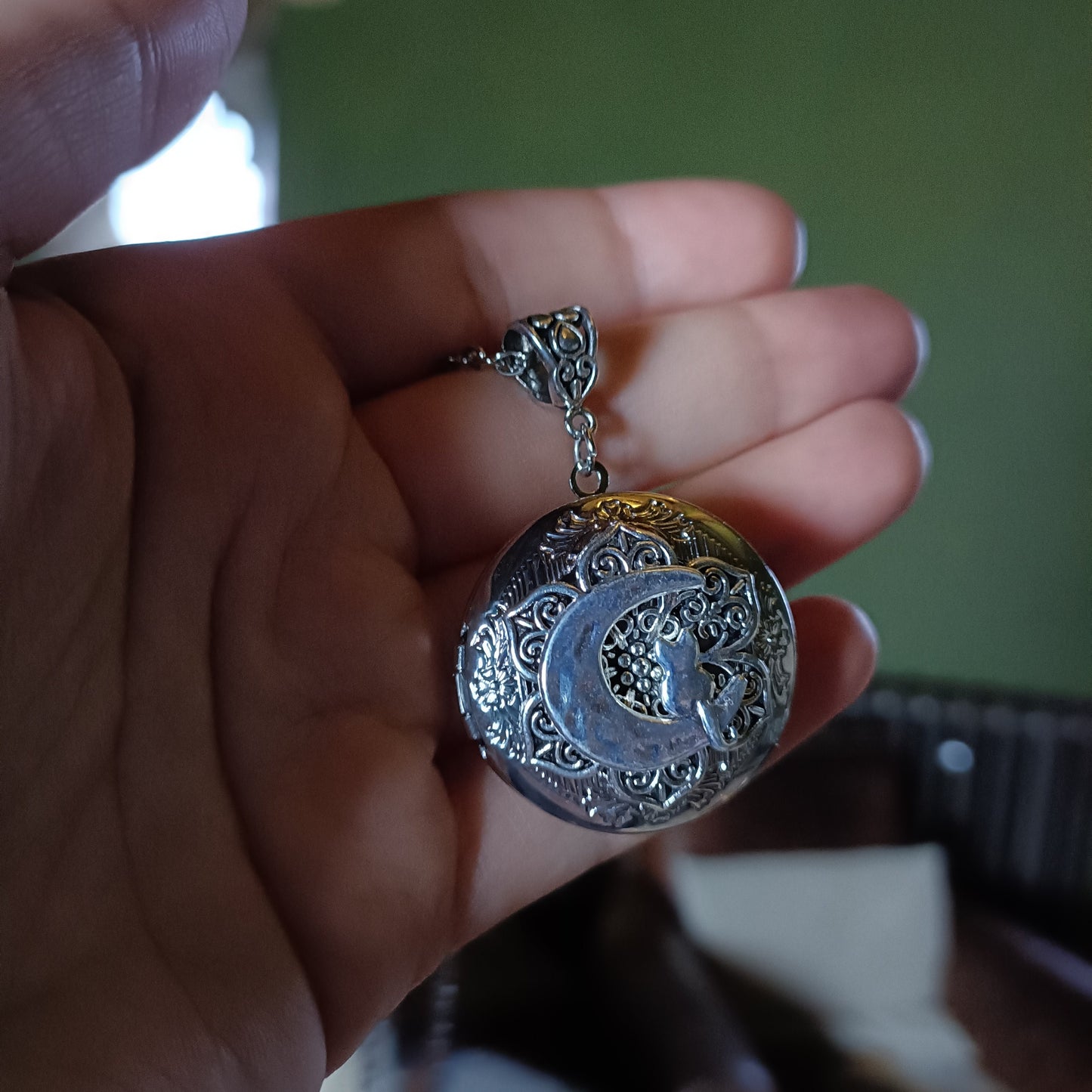 Cat on the moon locket necklace