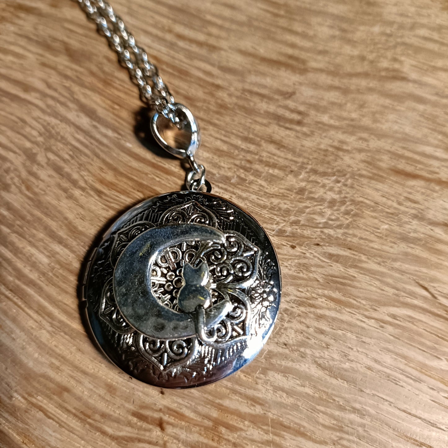 Cat on the Moon Locket Necklace- Whimsigoth photo locket