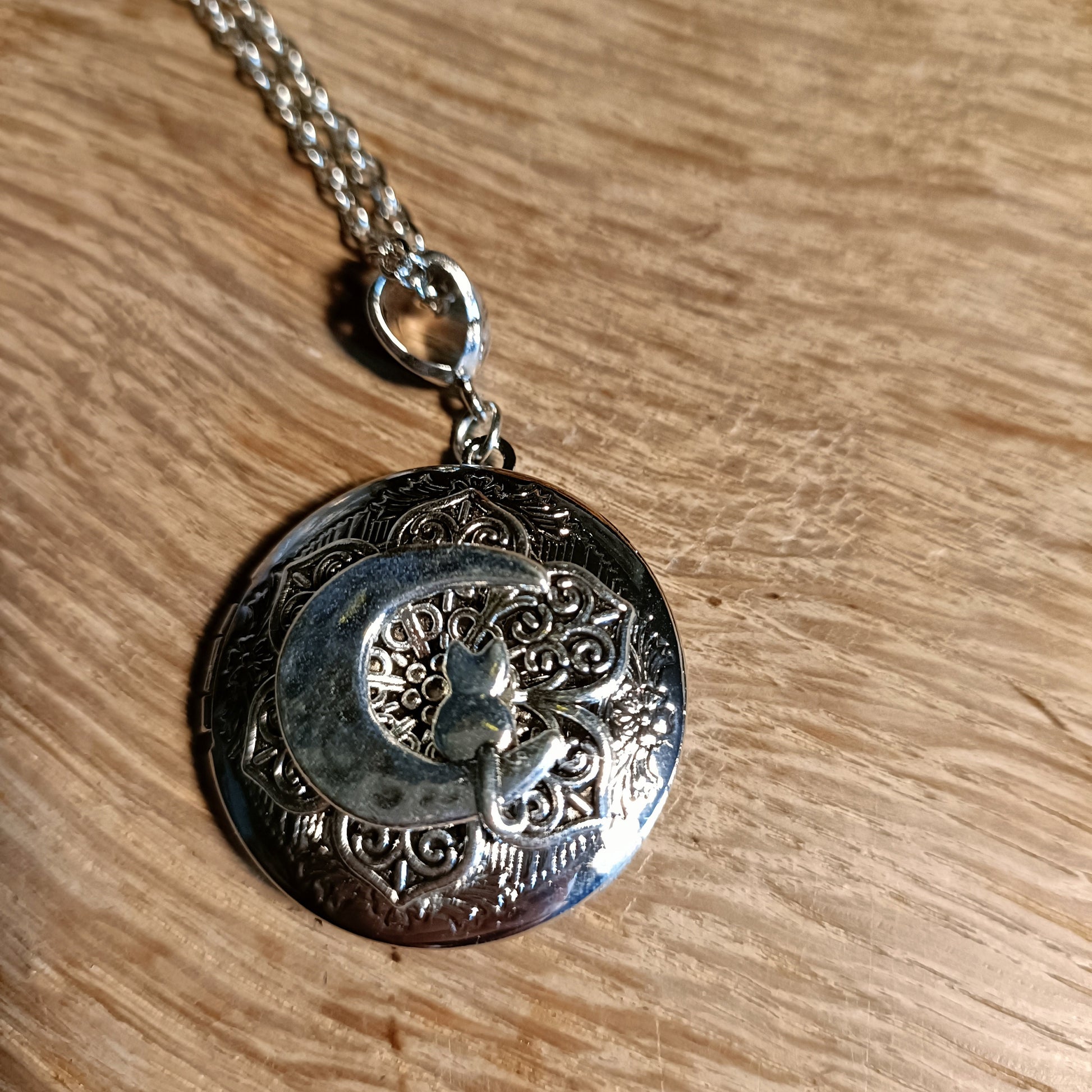 Cat on the Moon Locket Necklace- Whimsigoth photo locket