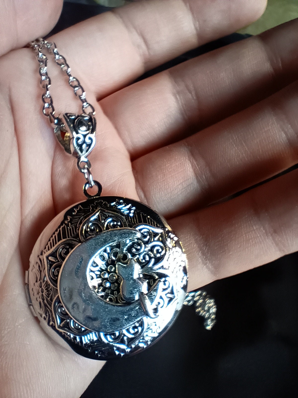 Cat on the Moon Locket Necklace- Whimsigoth photo locket