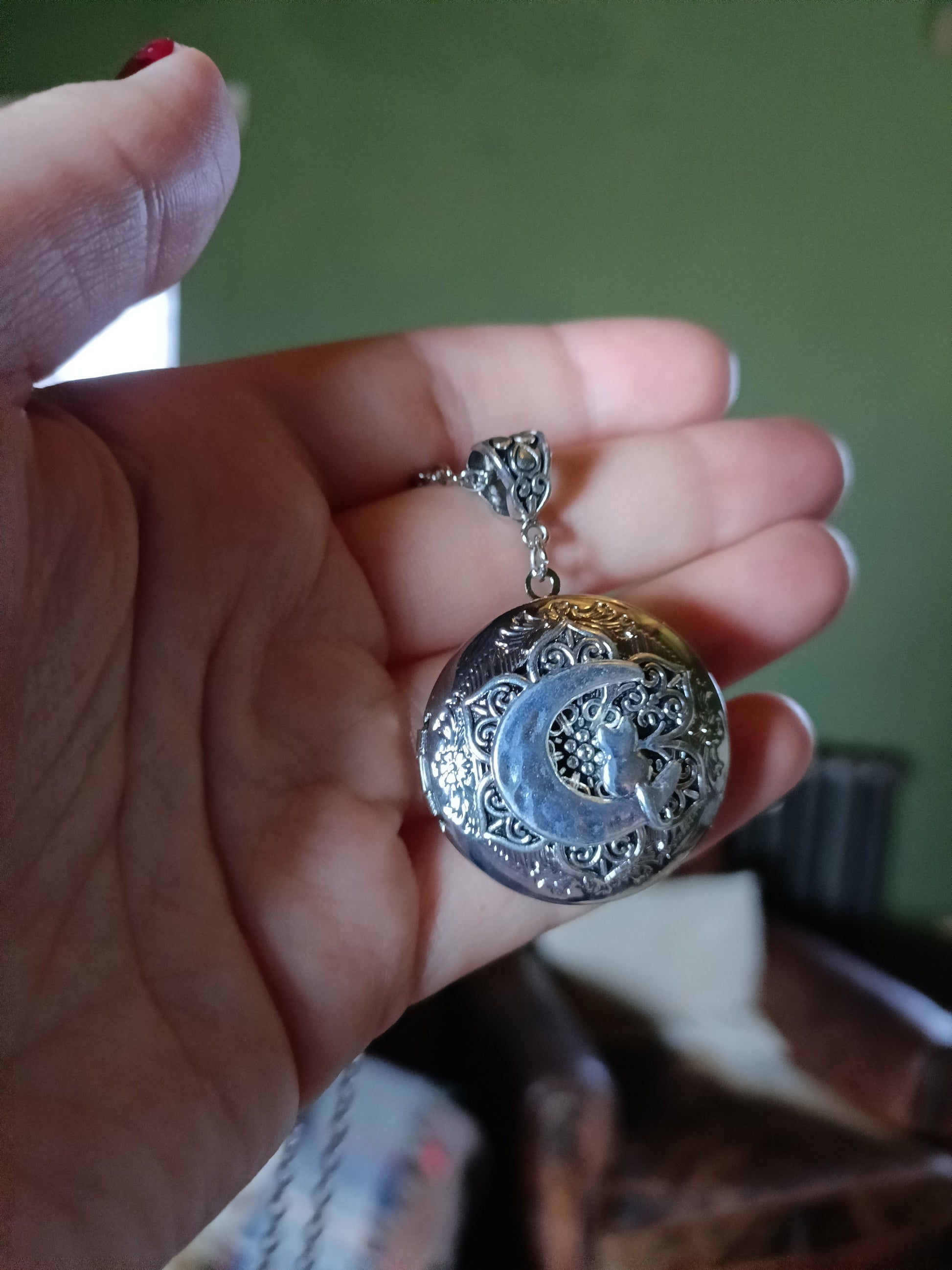 Cat on the Moon Locket Necklace- Whimsigoth photo locket
