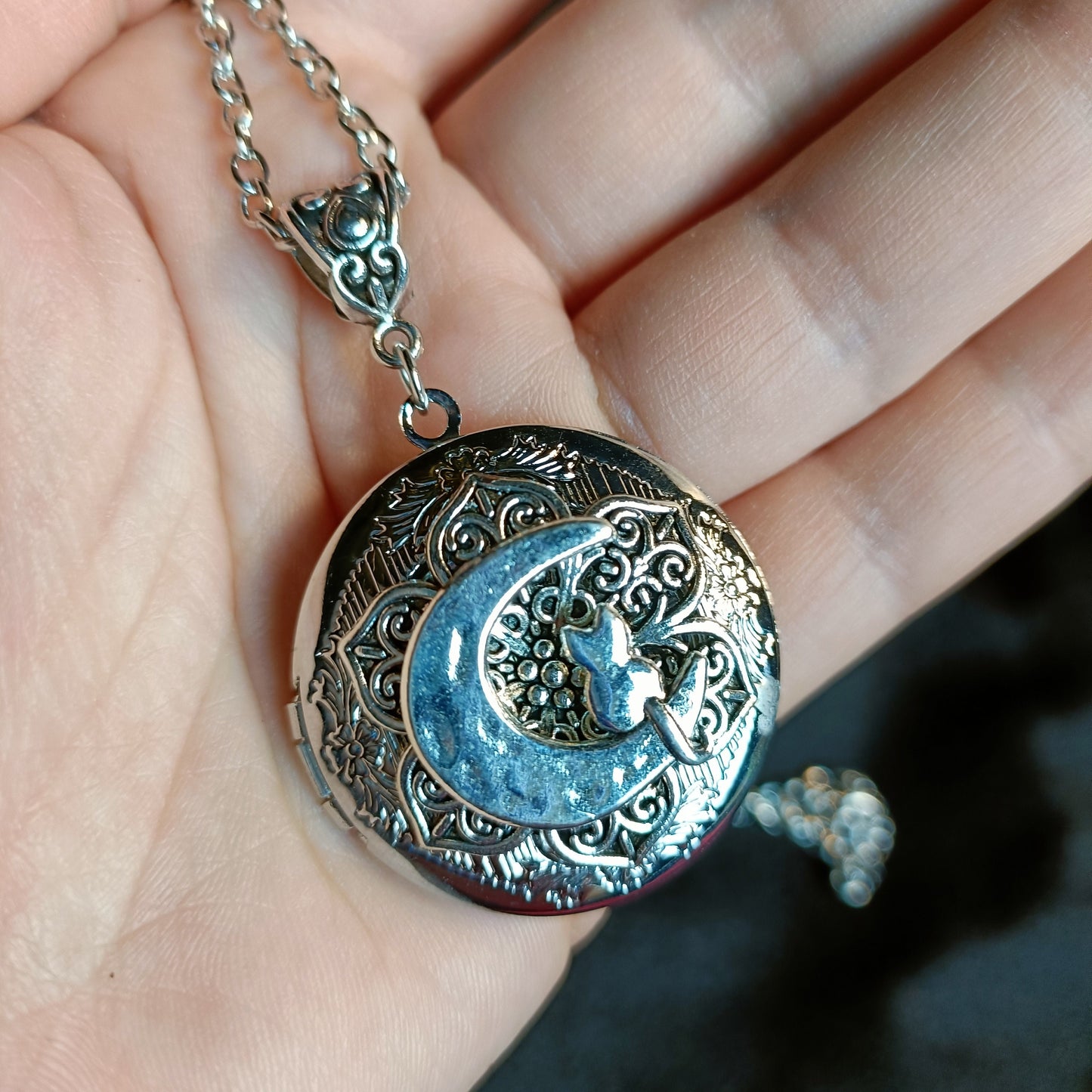Cat on the Moon Locket Necklace- Whimsigoth photo locket