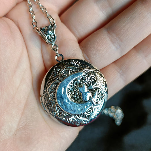Cat on the Moon Locket Necklace- Whimsigoth photo locket